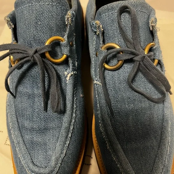 Stella McCartney Denim Distressed Wedges Size 38 Used - Picture 4 of 5